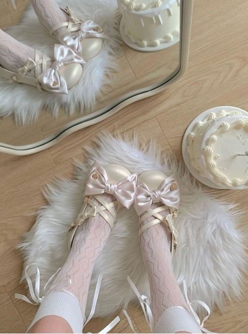 Satin Sugar Series Sweet Lolita Elegant Satin Bowknot PU Low Heel Round Toe Mary Jane Shoes