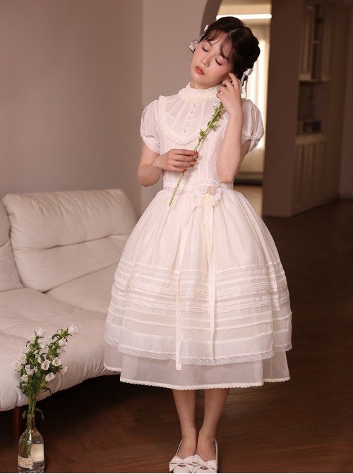 Glass Candy Antique Series Classic Lolita Elegant Daily Soft Lace Bubble Sleeve Long Dress