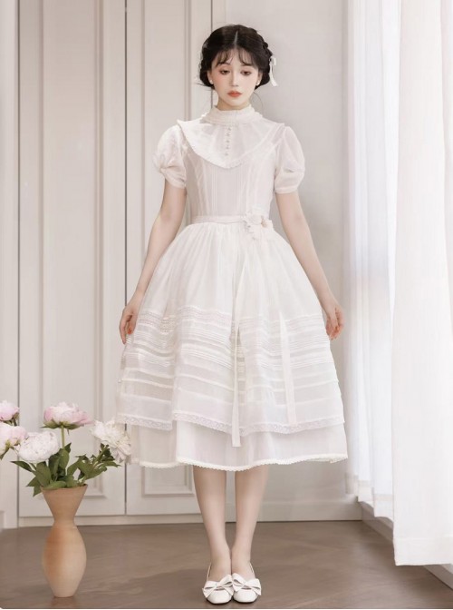 Glass Candy Antique Series Classic Lolita Elegant Daily Soft Lace Bubble Sleeve Long Dress