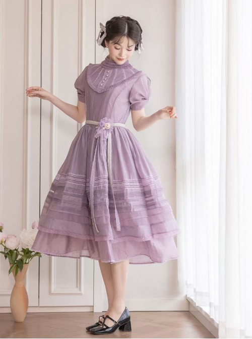 Glass Candy Antique Series Classic Lolita Elegant Daily Soft Lace Bubble Sleeve Long Dress