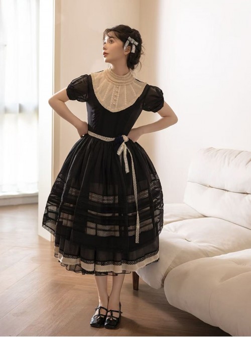Glass Candy Antique Series Classic Lolita Elegant Daily Soft Lace Bubble Sleeve Long Dress