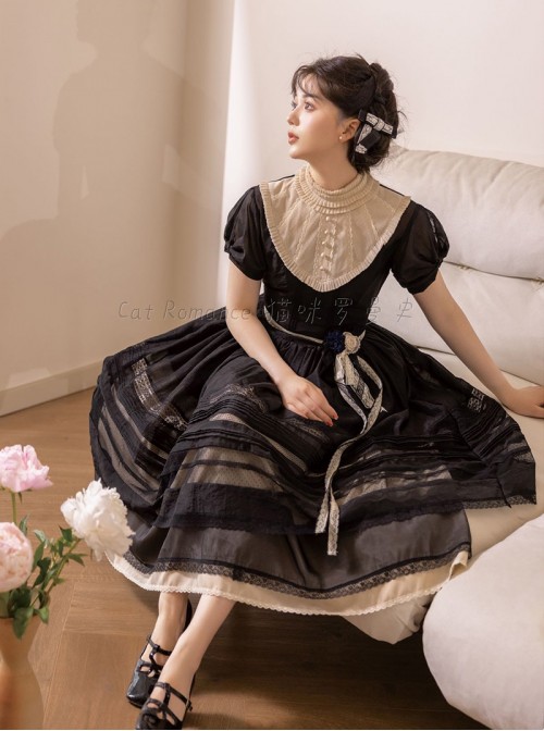 Glass Candy Antique Series Classic Lolita Elegant Daily Soft Lace Bubble Sleeve Long Dress