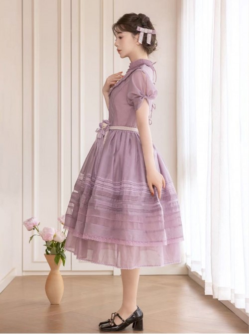 Glass Candy Antique Series Classic Lolita Elegant Daily Soft Lace Bubble Sleeve Long Dress