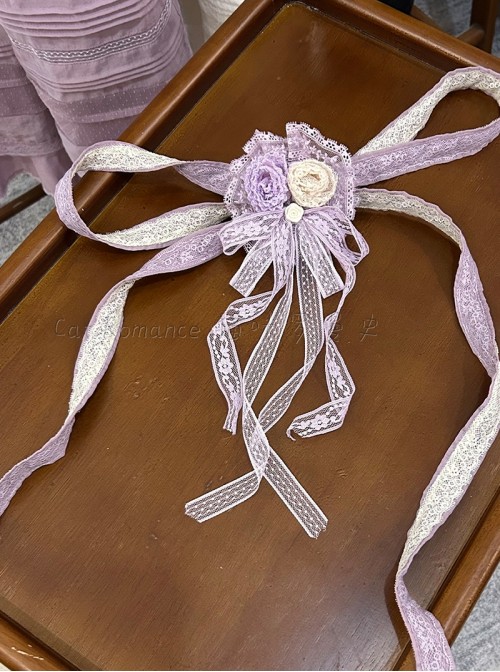 Glass Candy Antique Series Classic Lolita Elegant Flower Lace Long Bowknot Hairpin Hanamaru Accessory
