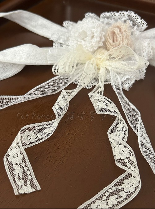 Glass Candy Antique Series Classic Lolita Elegant Flower Lace Long Bowknot Hairpin Hanamaru Accessory