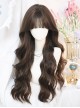 Sweet Lolita Daily Japanese Style Air Bangs Classic Dark Brown Color Big Wave Long Curly Wig