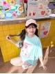 Summer Cool Mint Green Kawaii Fashion Loose Comfortable Cake Print Lace Spliced Short Sleeve T-Shirt