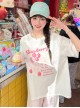 Daily Kawaii Fashion Loose Comfortable White Cake Print Lace Spliced Short Sleeve T-Shirt