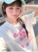 Daily Kawaii Fashion Loose Comfortable White Cake Print Lace Spliced Short Sleeve T-Shirt