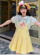 Summer Kawaii Fashion Yellow Energetic Girl Cake Embroidered Cotton Pinafore Dress Bear Collar T-Shirt Set