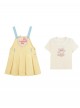 Summer Kawaii Fashion Yellow Energetic Girl Cake Embroidered Cotton Pinafore Dress Bear Collar T-Shirt Set
