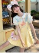 Summer Kawaii Fashion Yellow Energetic Girl Cake Embroidered Cotton Pinafore Dress Bear Collar T-Shirt Set