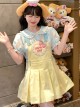 Summer Kawaii Fashion Yellow Energetic Girl Cake Embroidered Cotton Pinafore Dress Bear Collar T-Shirt Set