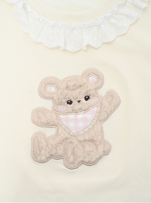 Summer Kawaii Fashion Yellow Energetic Girl Cake Embroidered Cotton Pinafore Dress Bear Collar T-Shirt Set
