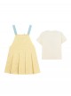 Summer Kawaii Fashion Yellow Energetic Girl Cake Embroidered Cotton Pinafore Dress Bear Collar T-Shirt Set
