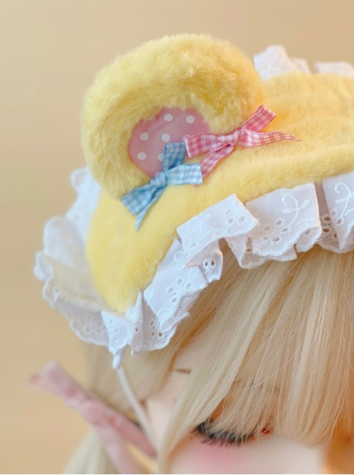 Sweet Cute Childlike Kawaii Fashion Yellow Plush Bear Ears Candy Lace Headband