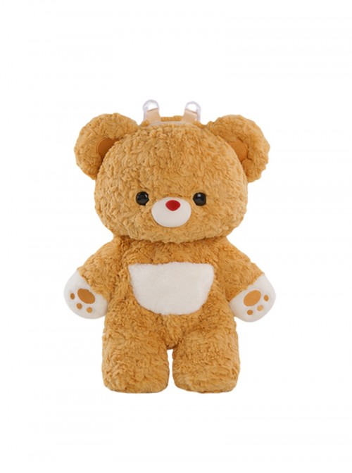 Sweet Cute Daily Versatile Kawaii Fashion Yellow Childlike Round Head Plush Bear Doll Backpack