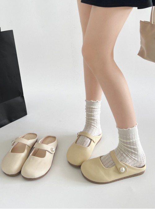French Style Sweet Classic Lolita Light Color Comfortable Round Toe Flat Soft Sole Mary Jane Shoes