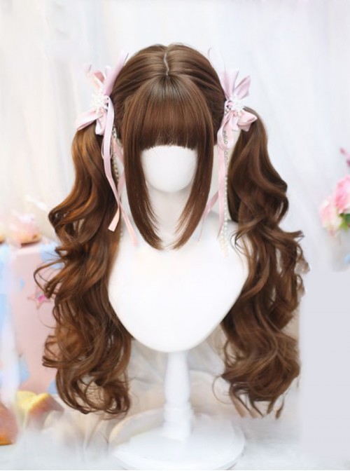 Japanese Style Straight Bangs Sweet Lolita Cute Daily Versatile Curly Long Wig