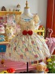 Ribbon Cat Series Sweet Lolita Japanese Showa Style Bright Cake Print Bubble Sleeve Dress