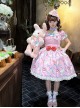 Ribbon Cat Series Sweet Lolita Japanese Showa Style Bright Cake Print Bubble Sleeve Dress