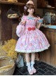 Ribbon Cat Series Sweet Lolita Japanese Showa Style Bright Cake Print Bubble Sleeve Dress