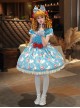 Ribbon Cat Series Sweet Lolita Japanese Showa Style Bright Cake Print Bubble Sleeve Dress