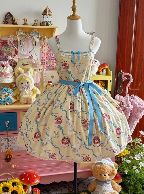 Ribbon Cat Series Sweet Lolita Daily Japanese Showa Retro Style Printed Sleeveless Dress