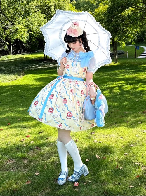 Ribbon Cat Series Sweet Lolita Daily Japanese Showa Retro Style Printed Sleeveless Dress