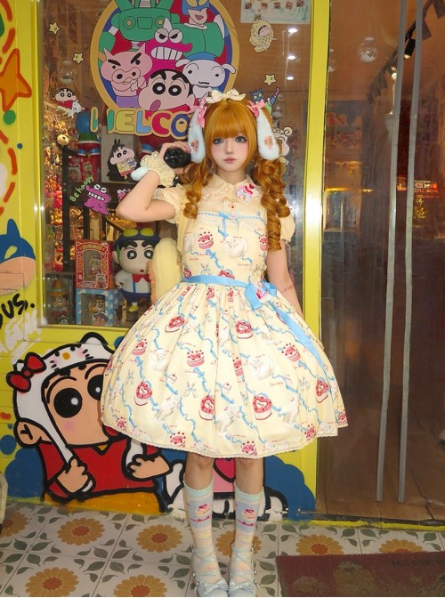 Ribbon Cat Series Sweet Lolita Daily Japanese Showa Retro Style Printed Sleeveless Dress