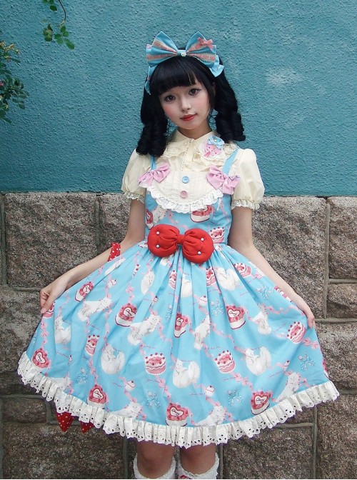 Ribbon Cat Series Sweet Lolita Lace Saliva Bag Ruffle Japanese Showa Bowknot Sleeveless Dress