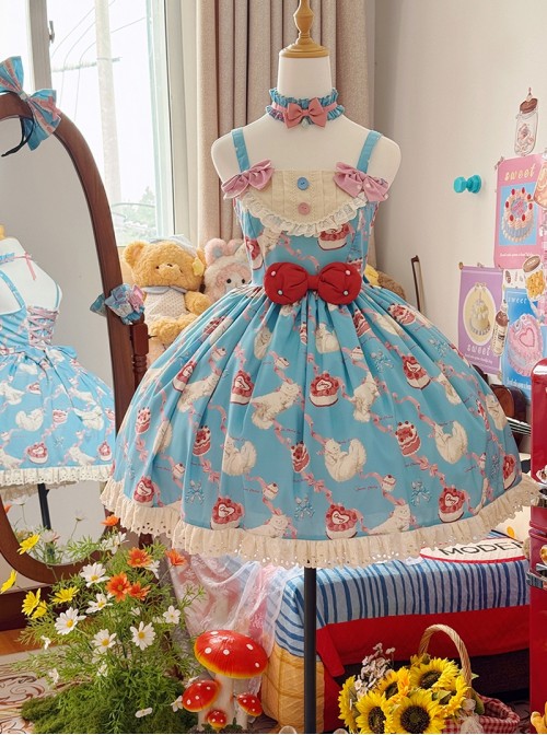 Ribbon Cat Series Sweet Lolita Lace Saliva Bag Ruffle Japanese Showa Bowknot Sleeveless Dress