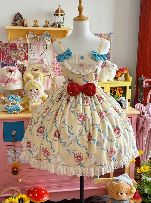 Ribbon Cat Series Sweet Lolita Lace Saliva Bag Ruffle Japanese Showa Bowknot Sleeveless Dress