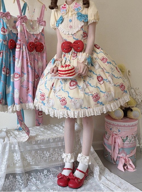 Ribbon Cat Series Sweet Lolita Lace Saliva Bag Ruffle Japanese Showa Bowknot Sleeveless Dress