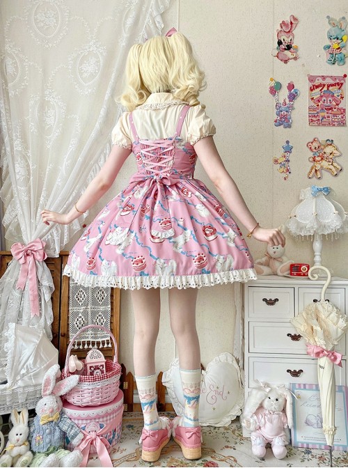 Ribbon Cat Series Sweet Lolita Lace Saliva Bag Ruffle Japanese Showa Bowknot Sleeveless Dress