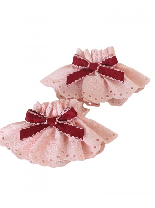 Strawberry Fantasy Series Sweet Lolita Pink Cotton Wide Lace Ruffle Ribbon Bowknot Sleeves
