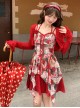 Summer Elegant French Daily Kawaii Fashion Romantic Red Tie V Neck Long Sleeve Cardigan