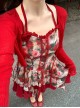 Summer Elegant French Daily Kawaii Fashion Romantic Red Tie V Neck Long Sleeve Cardigan