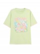 Summer Cool Fabric Kawaii Fashion Cute Cartoon Bear Loose Green Round Neck T-Shirt