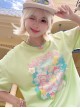 Summer Cool Fabric Kawaii Fashion Cute Cartoon Bear Loose Green Round Neck T-Shirt