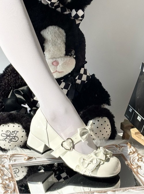 Mousse Cake Series Sweet Lolita Bowknot Heart Button Cute Round Toe Low Heel Mary Jane PU Shoes