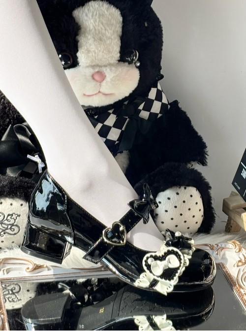 Mousse Cake Series Sweet Lolita Bowknot Heart Button Cute Round Toe Low Heel Mary Jane PU Shoes