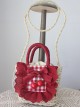 Cherry Ripe Series Sweet Lolita Red Plaid Lace Ruffle Ribbon Bowknot Crossbody Handbag