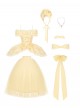 Sissi Parade Series Classic Lolita Yellow Corset Cape Long Tulle Skirt Bowknot Bonnet Headpiece Set