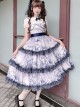 Accumulated Cloud Series Classic Lolita Deep Blue Summer Chiffon Multi Layered Cloud Print Camisole Dress