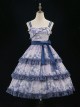 Accumulated Cloud Series Classic Lolita Deep Blue Summer Chiffon Multi Layered Cloud Print Camisole Dress
