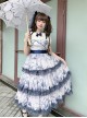 Accumulated Cloud Series Classic Lolita Deep Blue Summer Chiffon Multi Layered Cloud Print Camisole Dress