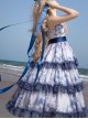 Accumulated Cloud Series Classic Lolita Deep Blue Summer Chiffon Multi Layered Cloud Print Camisole Dress
