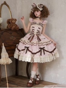 Chocolate Series Sweet Lolita Pink Polka Dot Lace Big Bowknot Cake Sleeveless Dress
