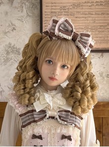 Chocolate Series Sweet Lolita Brown Exquisite Luxurious Lace Stripes Big Bowknot Hair Hoop